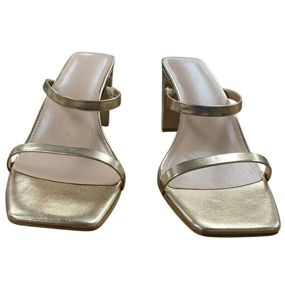 New The Drop Womens Size 11 Shiny Gold Open Toe 3.75" Heel Slide On Sandal Shoes - Picture 4 of 7